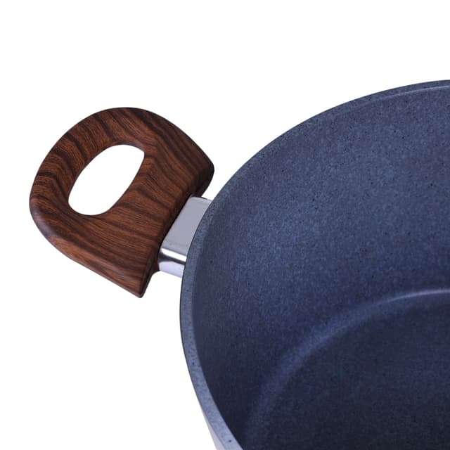 Royalford Aluminium Casserole Cookware Set with Glass Lids 9Pcs | Induction safe Pots & Pans with Non-Stick Marble Coating | Stock Pots with Tempered Glass Lid & Strong Wooden Handles -