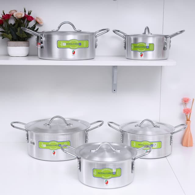 Royalford 5Pcs Aluminium Casserole With Lids - Cookware Set With Thick Base & Comfortable Handles - 172359