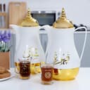 دلة قهوه صغيره عدد 2 1 لتر أبيض وذهبي رويال فورد Royalford White And Gold 1L 2 Pieces Vacuum Flask - 176193