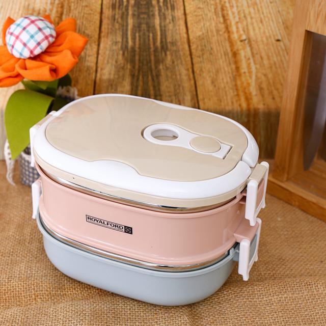 Royalford 1800Ml Double Layer Rectangular Lunch Box - Leak-Proof & Airtight Lid Food Storage - SW1hZ2U6NDA1MzE0