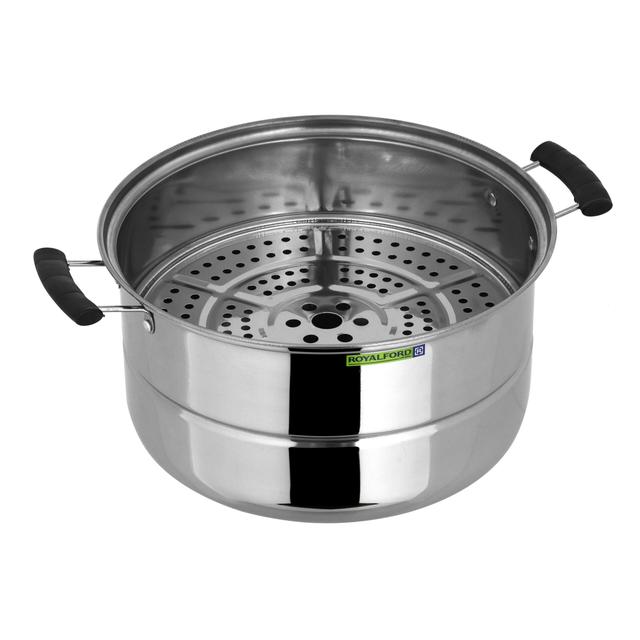 Royalford 3 Layer Stainless Steel Steamer 9L - Steamer Pot, Heat Resistant with Durable & Comfortable Handles | Dishwasher Safe | Compatible on Induction, Gas, Hot Plate, Ceramic Plate & More - SW1hZ2U6Mzk1MTQ3