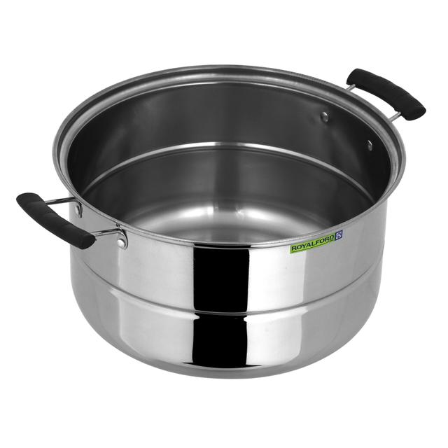 Royalford 3 Layer Stainless Steel Steamer 9L - Steamer Pot, Heat Resistant with Durable & Comfortable Handles | Dishwasher Safe | Compatible on Induction, Gas, Hot Plate, Ceramic Plate & More - SW1hZ2U6Mzk1MTQz