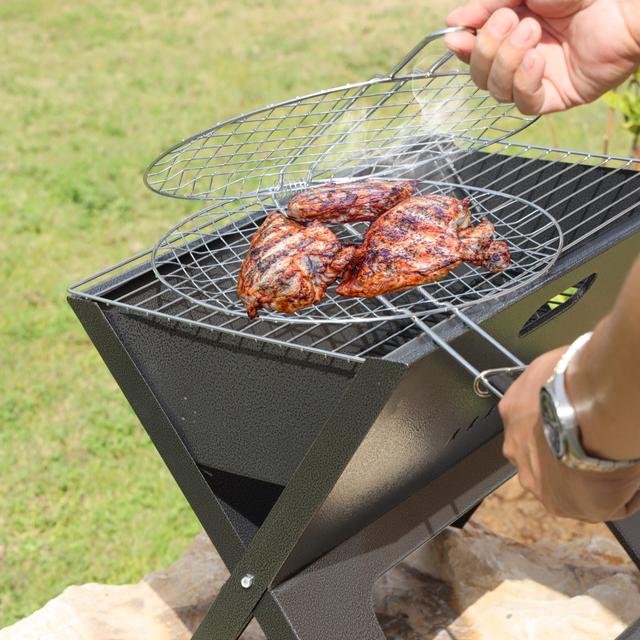 Royalford Round Bbq Grill - Black & Brown, 30Cm - Portable Grilling Basket - SW1hZ2U6MzkyNTM5