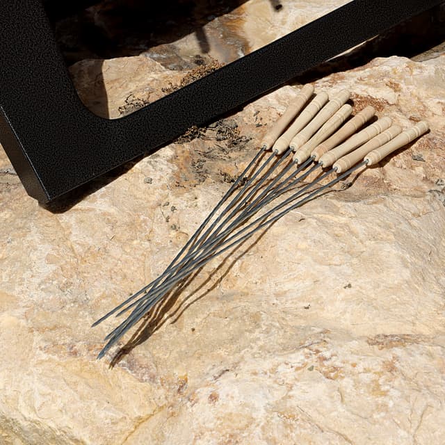 Royalford 12Pcs Bbq Kebab Skewers - Wooden Handle Stainless Steel Metal Skewers - 30 Cm Twisted