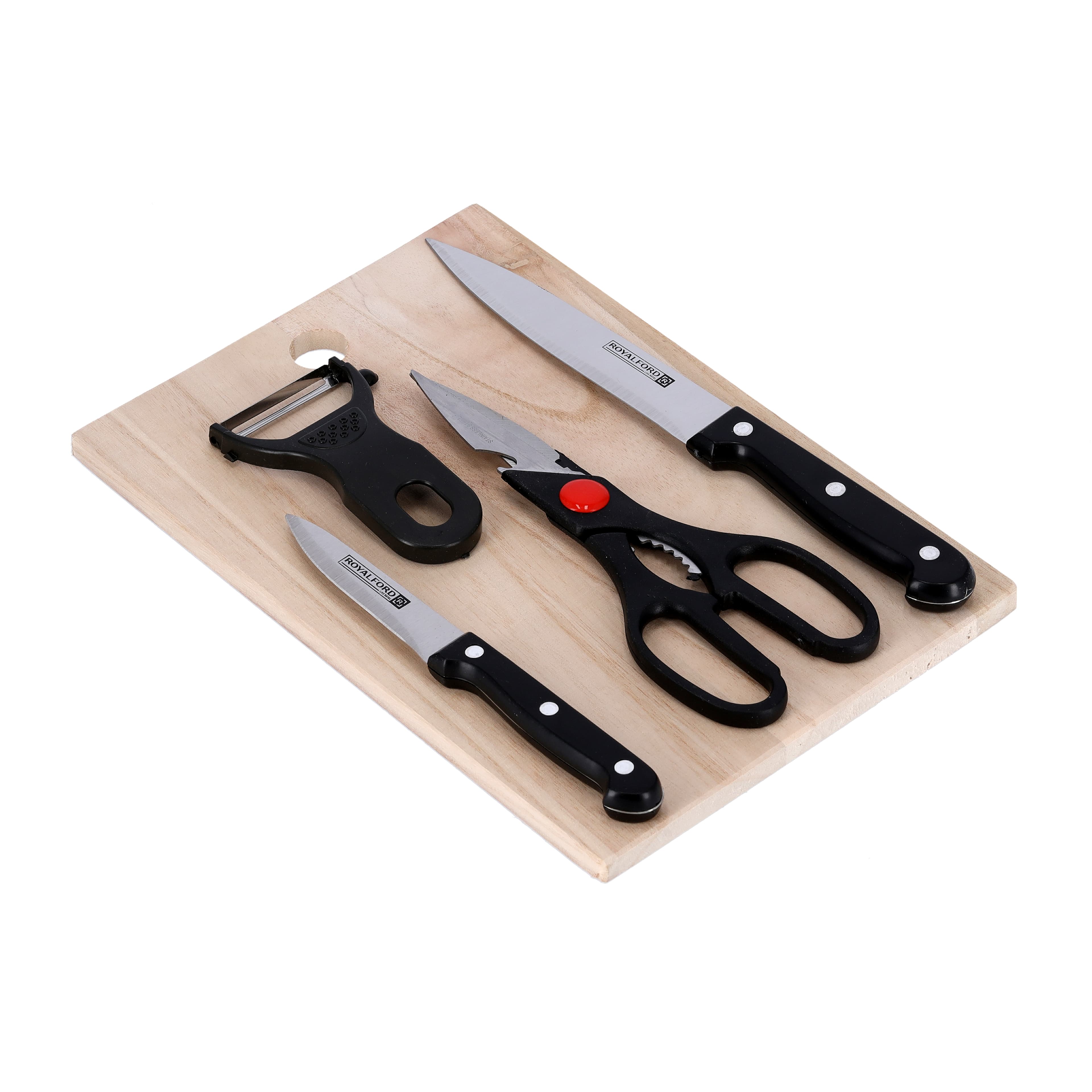 طقم أدوات مطبخ خشبي - 5 قطع Kitchentools With Wooden Cutting Board - Royalford