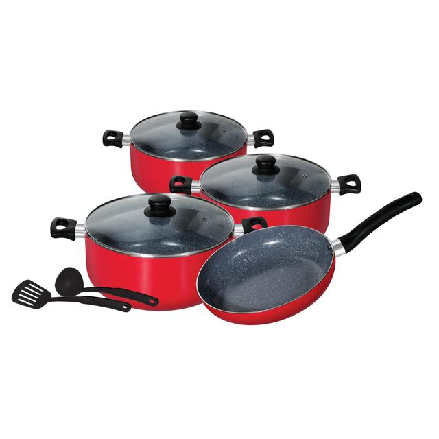 طقم آواني طهي (ألمنيوم) 9 قطع Royalford 9Pcs Marble Coated Cookware Set - SW1hZ2U6Mzc1MDE4