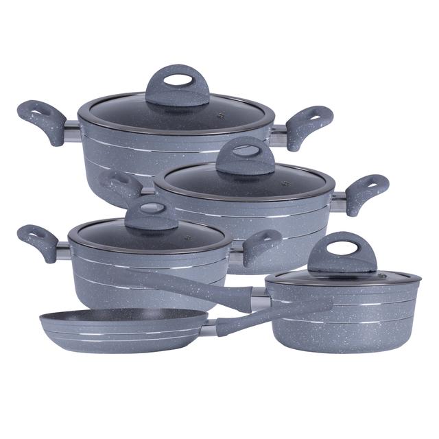 Royalford 9Pcs Smart Aluminium Cookware Set - Durable Marble Coating, High-Quality Forged Aluminium