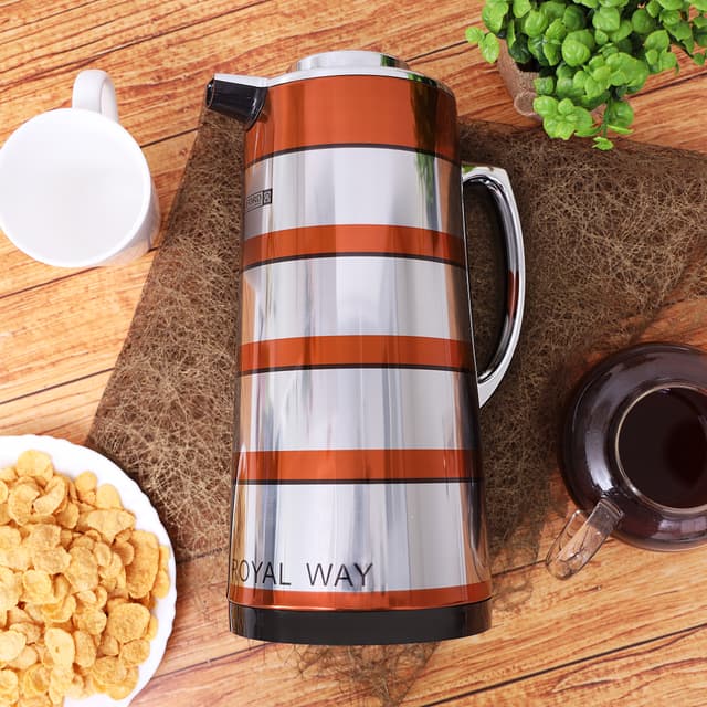 دلة قهوة حافظة للحرارة بسعة 1.6 لتر ذهبي | Royalford 1.6L Double Wall Golden Figured Vacuum Flask