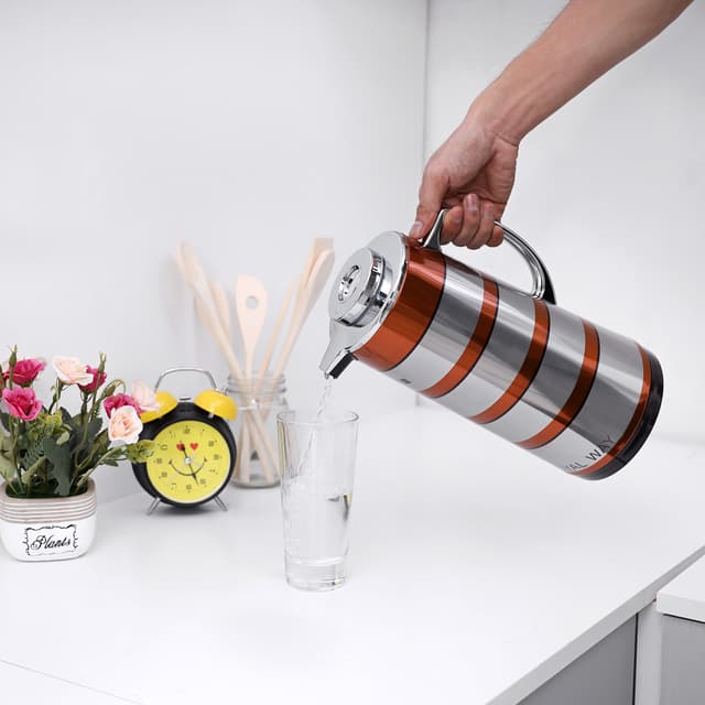 دلة قهوة حافظة للحرارة بسعة 1.6 لتر ذهبي | Royalford 1.6L Double Wall Golden Figured Vacuum Flask