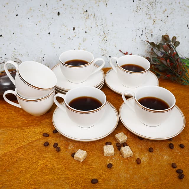 طقم فناجين قهوة ( 12 قطعة ) - ابيض Royalford  -  New Bone Cups With Saucer Set