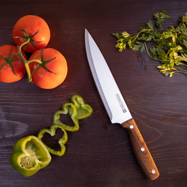 Royalford 8" Chef Knife With Wooden Finish - All-Purpose Small Kitchen Knife - Ultra Sharp Stainless - SW1hZ2U6Mzg0NTEw