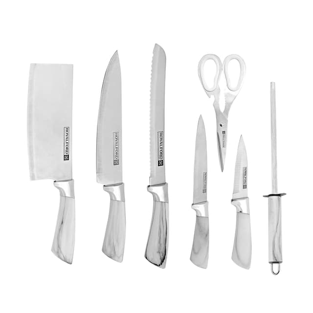 طقم سكاكين ستانلس ستيل 8 قطع | Royalford Kitchen Knife Set With Rotating Knife Block