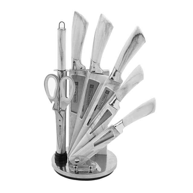 طقم سكاكين ستانلس ستيل 8 قطع | Royalford Kitchen Knife Set With Rotating Knife Block