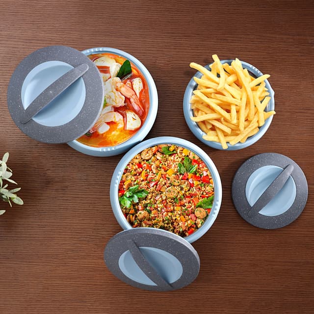 طقم اواني  ( أواني تقديم ) 3 قطع - ازرق / رماي Royalford -  Cosmos Insulated Casserole