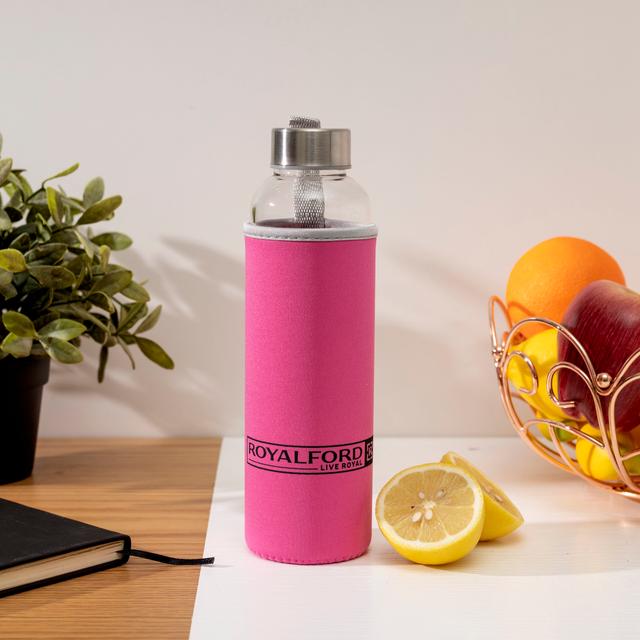 Royalford RF9732 420ML BRS Glass Bottle (Pink) - Durable Borosilicate Glass| Microwave & Dishwasher Safe| Ideal for water, drinks, brew, coffee, tea, sauces - SW1hZ2U6Mzk0MzI5