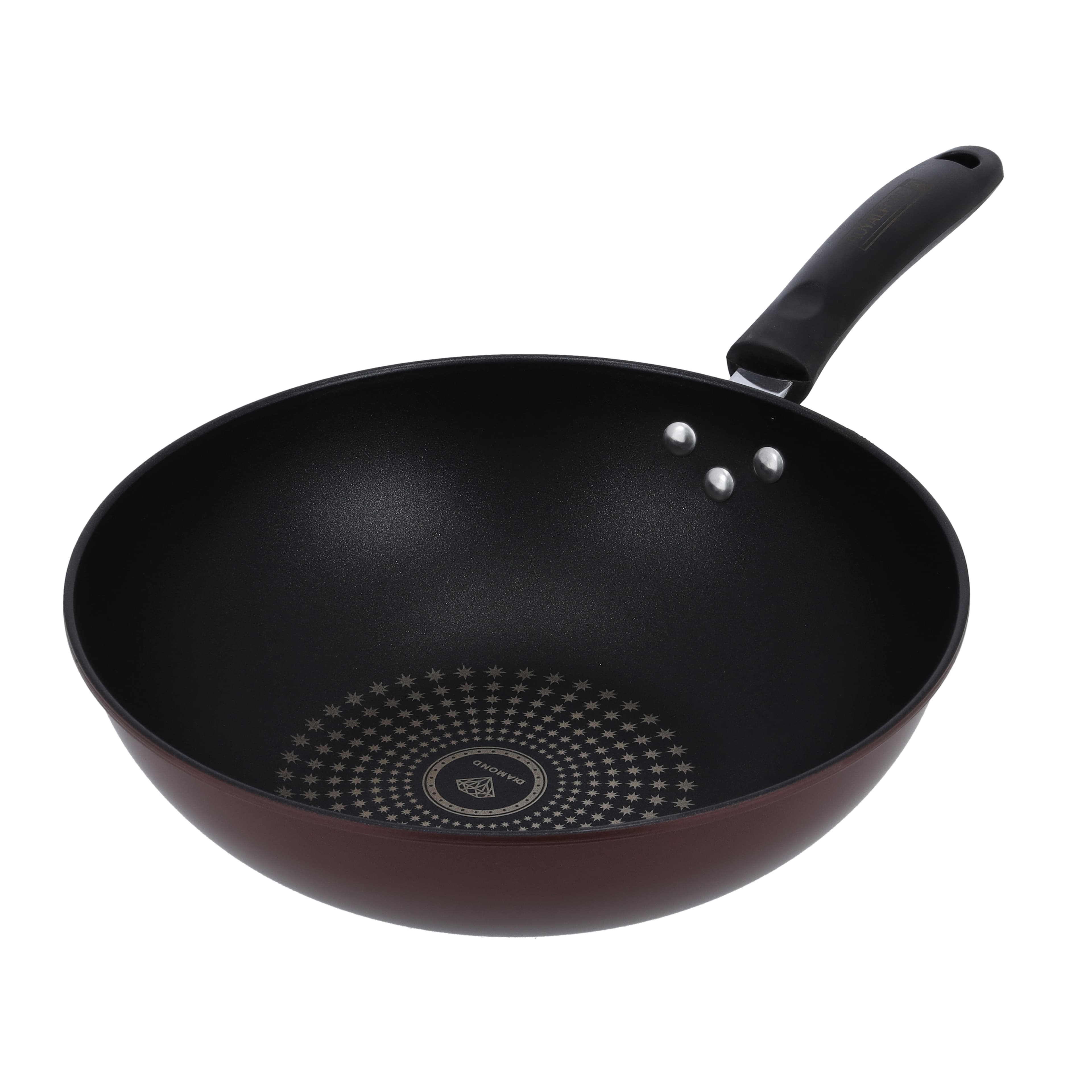 Royalford 32Cm Carbon Steel Wokpan - Long Handle Non-Stick Wokpan - Frying Pan, Black-Coated