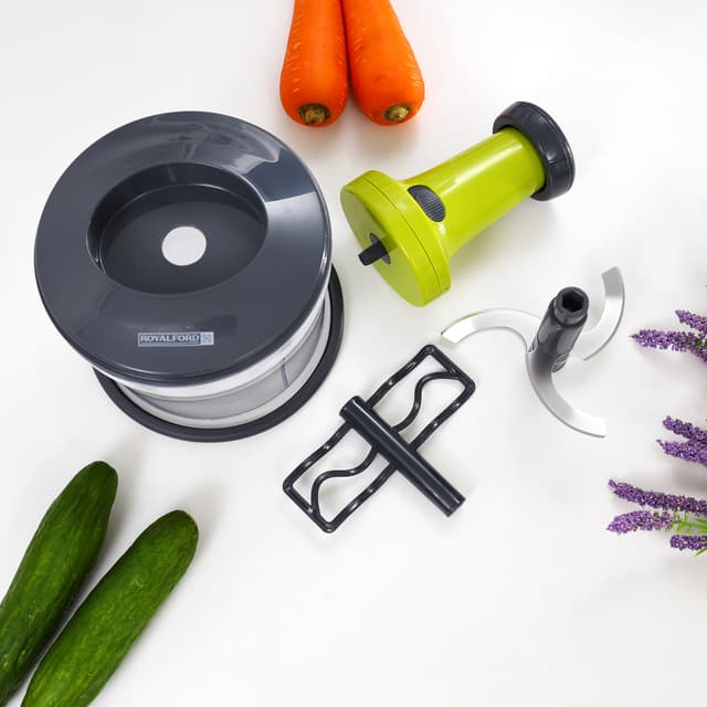 Royalford 3Pcs Blades & Egg Beater 1200ML Push Handle Chopper Salad Maker RF9784