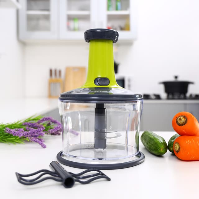 Royalford 3Pcs Blades & Egg Beater 1200ML Push Handle Chopper Salad Maker RF9784