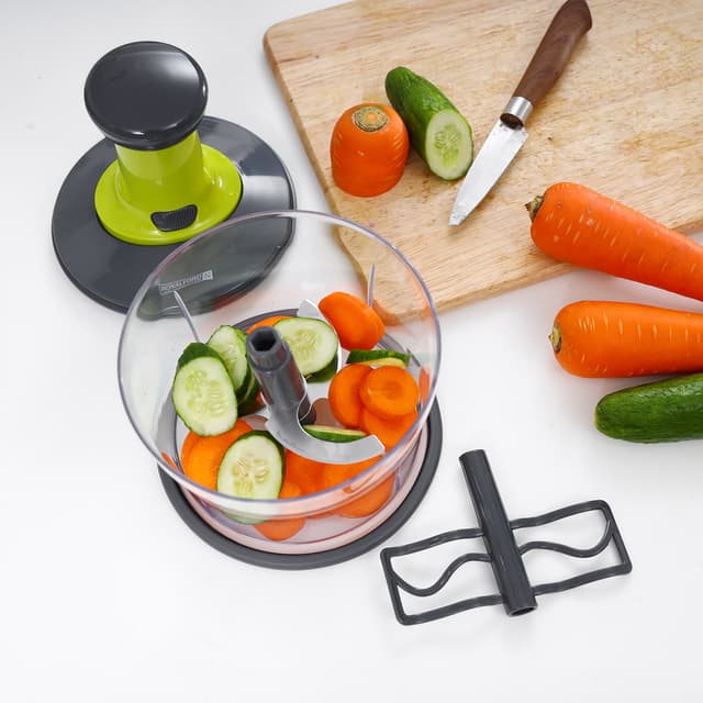 Royalford 3Pcs Blades & Egg Beater 1200ML Push Handle Chopper Salad Maker RF9784