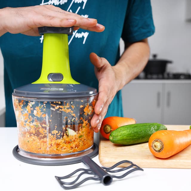 Royalford 3Pcs Blades & Egg Beater 1200ML Push Handle Chopper Salad Maker RF9784