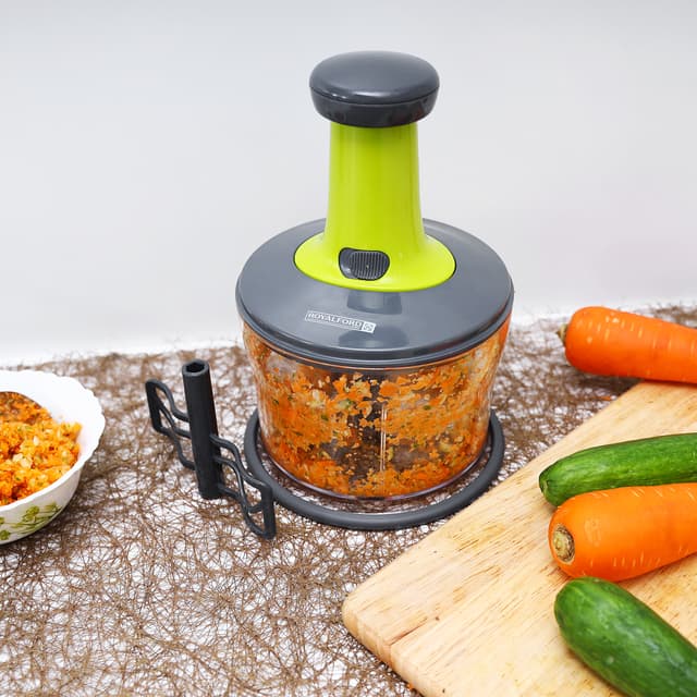 Royalford 3Pcs Blades & Egg Beater 1200ML Push Handle Chopper Salad Maker RF9784