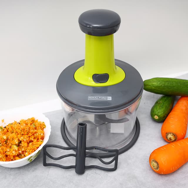 Royalford 3Pcs Blades & Egg Beater 1200ML Push Handle Chopper Salad Maker RF9784