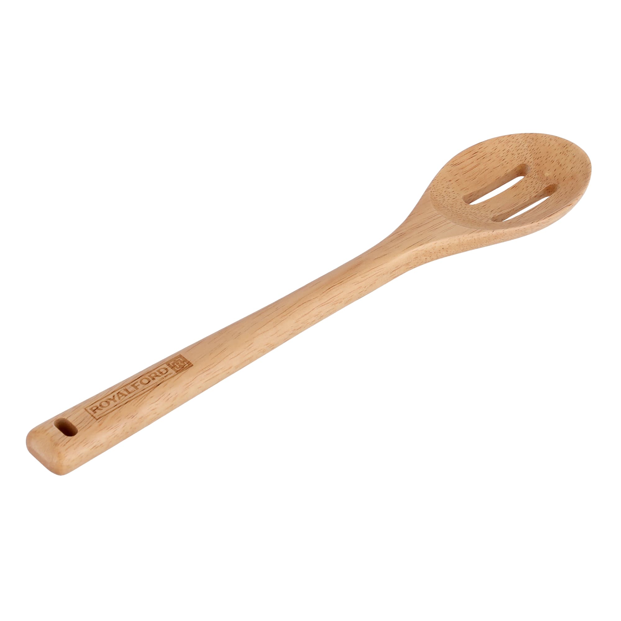 Royalford Rubber Wood Slotted Spoon - Heat Resistant Soft Grip Slotted Turner, Wooden, Cooking