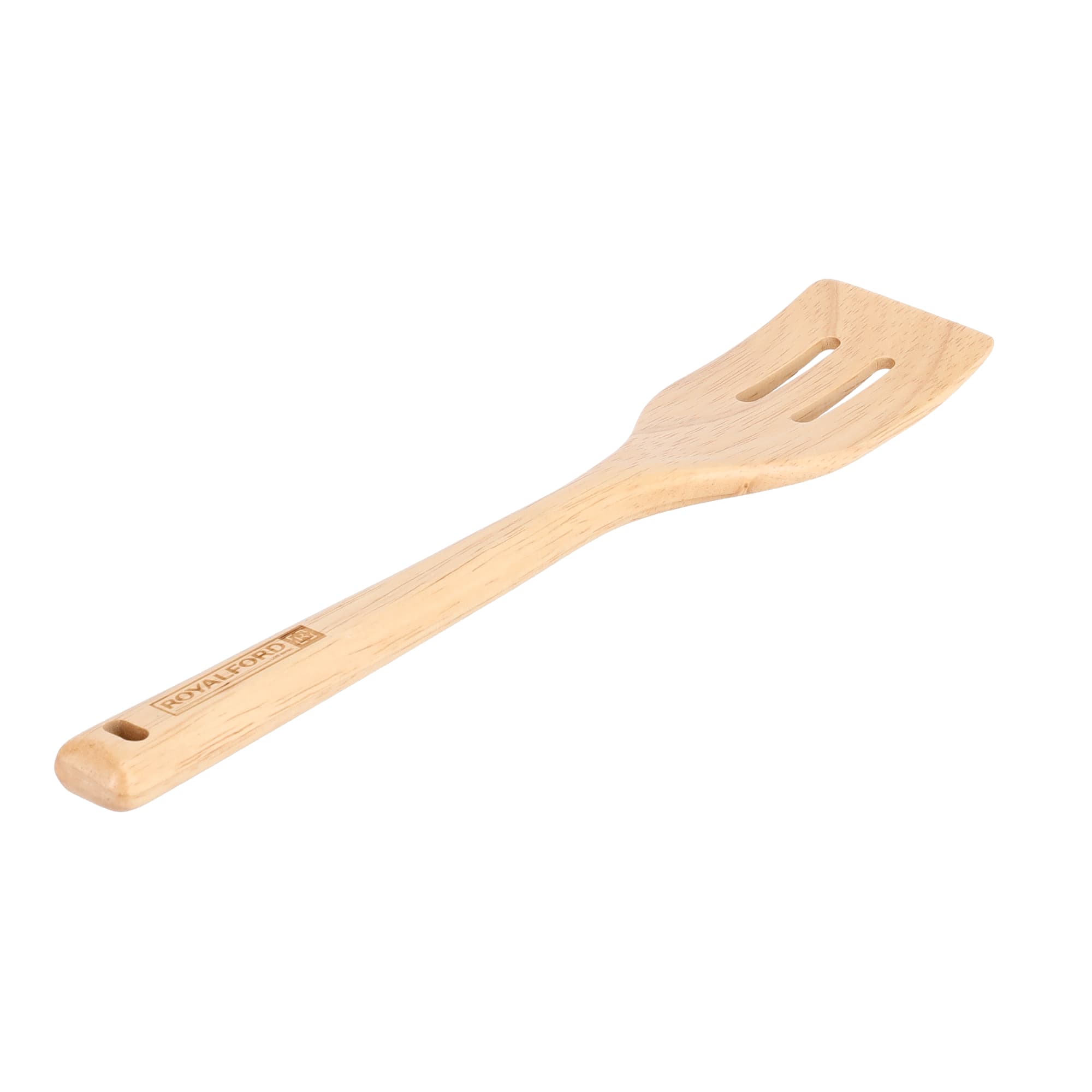 Royalford Rubber Wood Slotted Turner 30*6Cm - Heat Resistant Soft Grip Slotted Turner, Bamboo