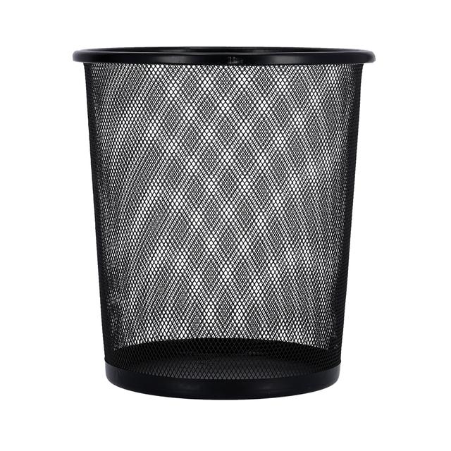 سلة مهملات بتصميم شبكة  صغيرة  أسود معدن رويال فورد Royalford Mesh Waste Bin - Portable Round Metal Small Trash Can Wastebasket - SW1hZ2U6NDA0ODYz