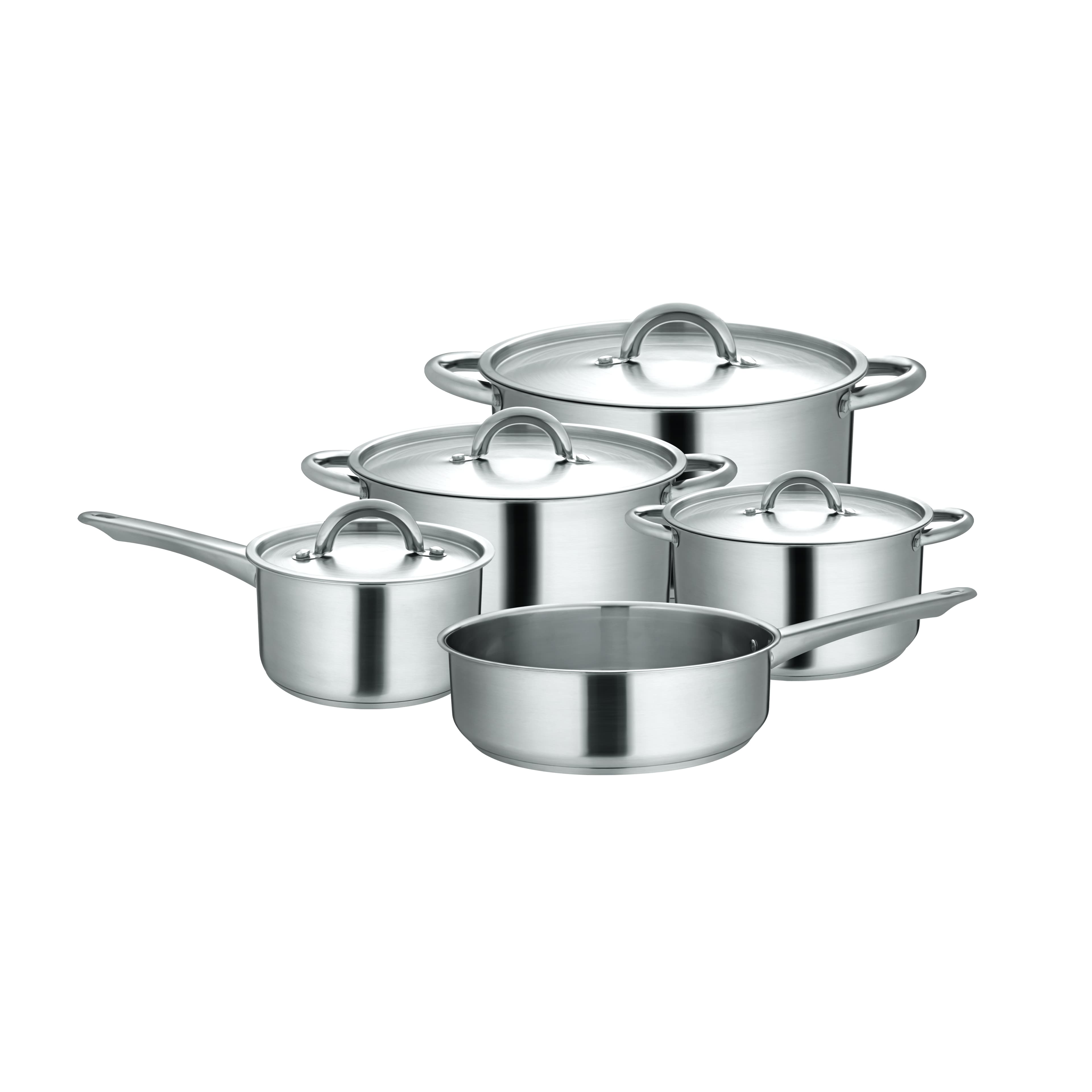 Royalford Stainless Steel Cookware Set - Saucepan, Frypan, Casseroles With Lids, Comfortable Handles