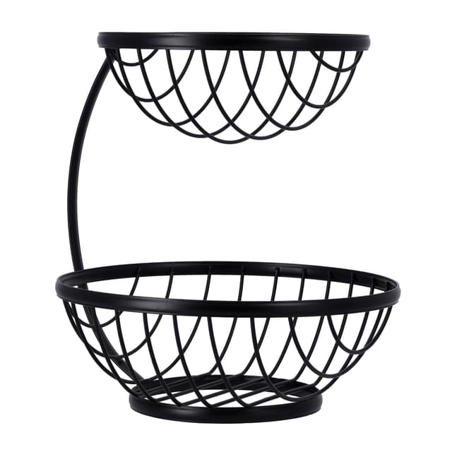 Royalford 2 Tier Fruit Basket - Portable Large Capacity Fruit Bowls, Iron Fruit Vegetable Bowl Baske