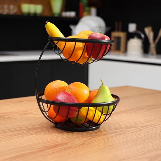 Royalford 2 Tier Fruit Basket - Portable Large Capacity Fruit Bowls, Iron Fruit Vegetable Bowl Baske