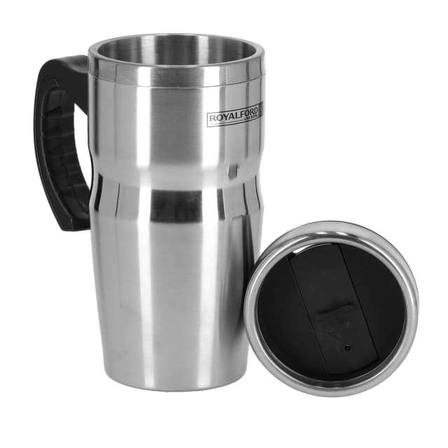 كوب (ماغ) بجدار مزدوج سفري 480 مل Royalford - 480Ml Travel Double Wall Mug - Coffee Mug Tumbler With Handle & Compact Lid For Travel