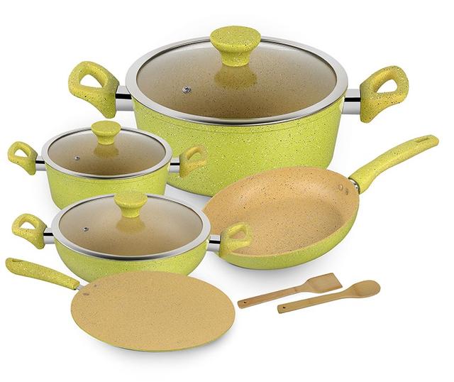 Royalford 10Pcs Forged Aluminium Cookware Set - 3 Layer Granite Coating Saucepan With Lid, Fry Pan