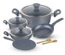 Royalford 10Pcs Forged Aluminium Cookware Set - 3 Layer Granite Coating Saucepan With Lid, Fry Pan - SW1hZ2U6MzY5NTE4