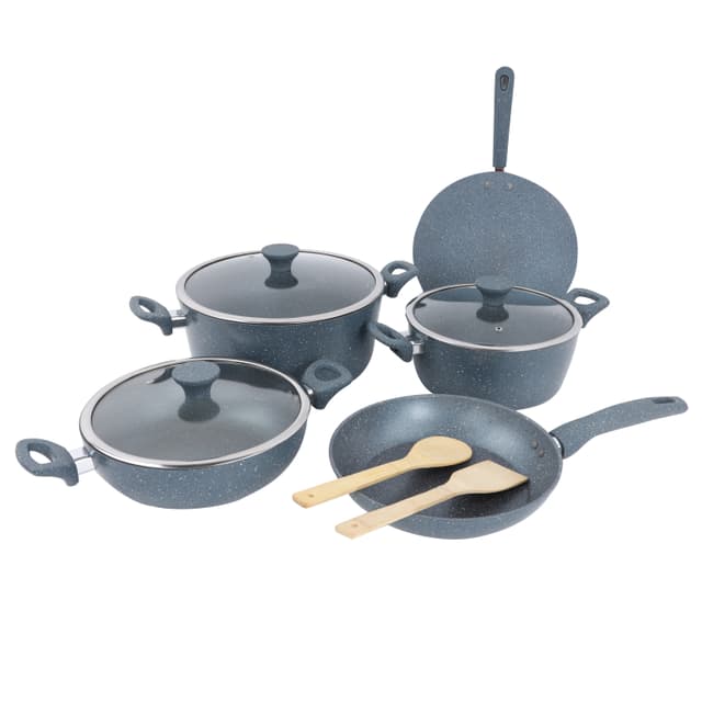 طقم قدور طبخ ومقلاية 10 قطع من رويال فورد Royalford RF9838GR 10 PCS Cookware Set