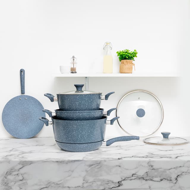 طقم قدور طبخ ومقلاية 10 قطع من رويال فورد Royalford RF9838GR 10 PCS Cookware Set