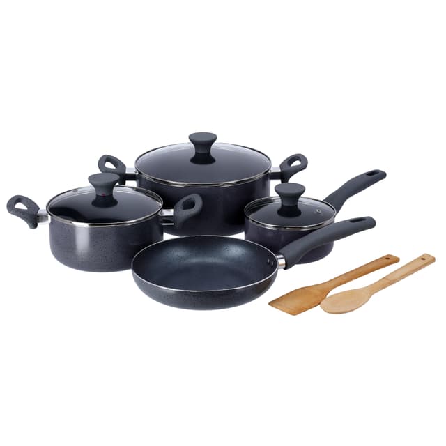 Royalford 9Pcs Iridescent Aluminium Cookware Set -3 Layer Coating Saucepan, Frypan, Casseroles