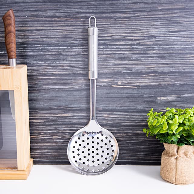 Royalford Stainless Steel Skimmer (34X11.3Cm)- Slotted Skimmer Spoon With Stainless Steel Handle