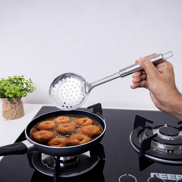 Royalford Stainless Steel Skimmer (34X11.3Cm)- Slotted Skimmer Spoon With Stainless Steel Handle