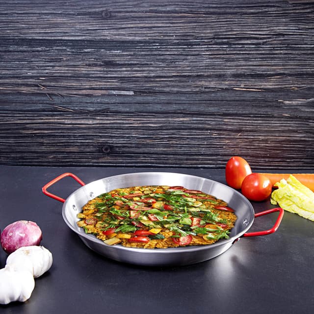 مقلاة البايلا من الستانلس ستيل المقاوم للصدأ مقاس 30سم من رويال فوردRoyalford Stainless Steel Paella Pan