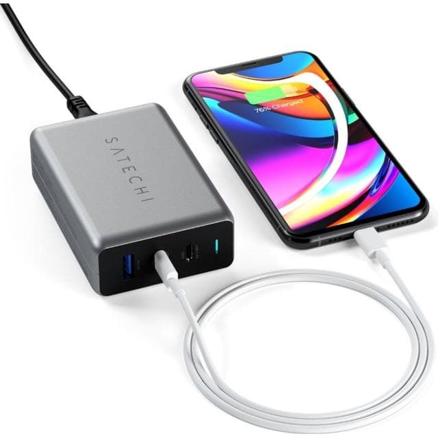 شاحن جوال 100واط USB-C PD Compact GaN Home Charger (100W) 2x USB-C + 1x USB 3.0 ports من Satechi