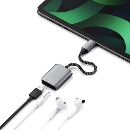 Satechi Aluminum Type-C to 3.5mm Audio Headphone Jack Adapter w/ USB-C PD Charging for 2020/2018 iPad Pro, Google Pixel 3/XL/2, Microsoft Surface Go, Samsung Galaxy S21/Ultra & more