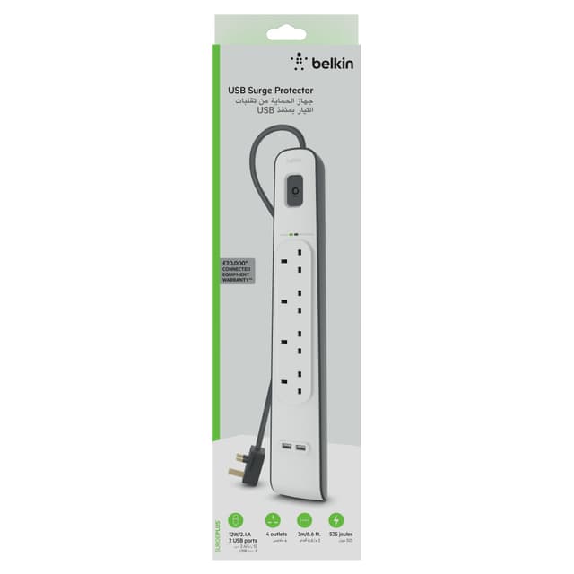 BELKIN Surge Protector - 4 outputs - 2 USB Ports - 2M - White