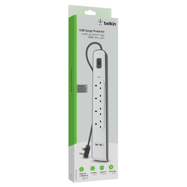 BELKIN Surge Protector - 4 outputs - 2 USB Ports - 2M - White