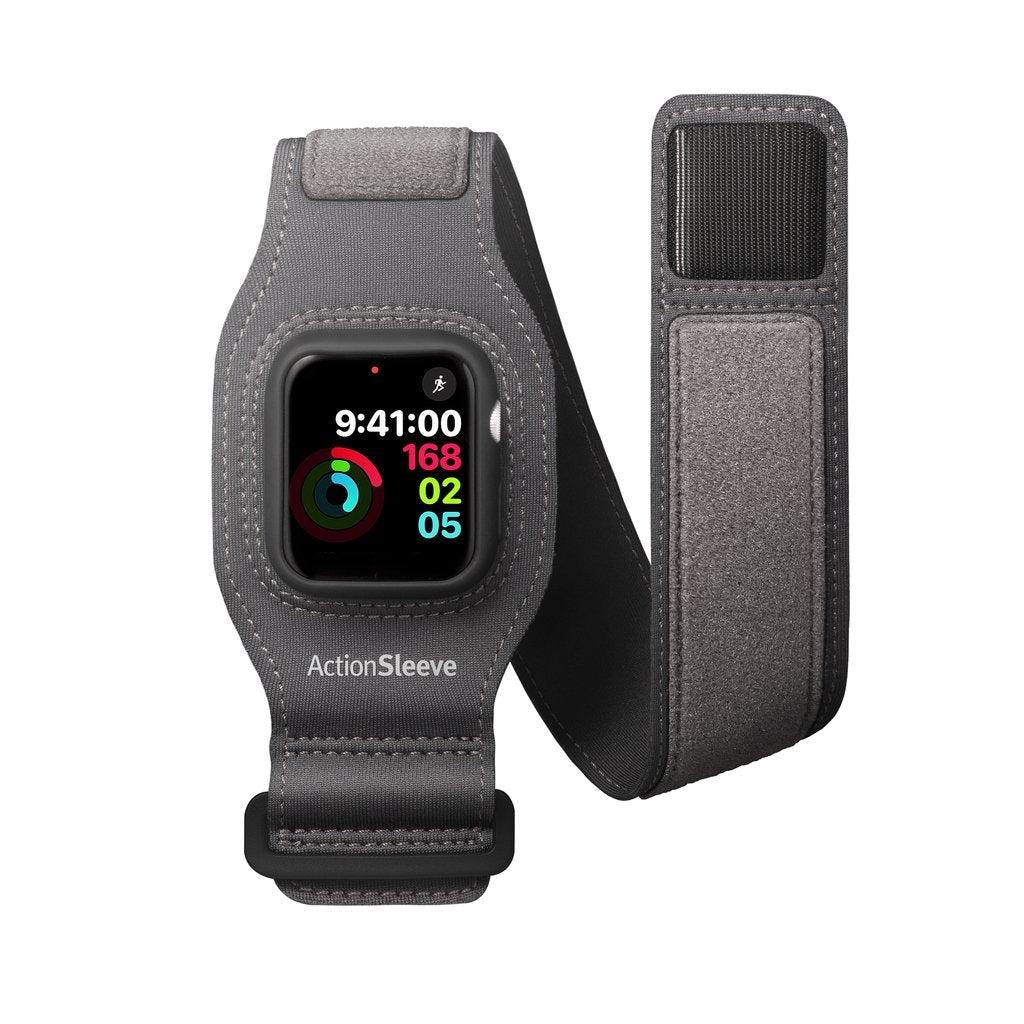 Twelve South ActionSleeve 2 for Apple Watch 40mm Series SE/6/5/4 | Washable Fabric Armband to Free Your Wrist for Sports or Activities Hypo-Allergenic Hook & Loop, Built-in Bumper Shield - Grey