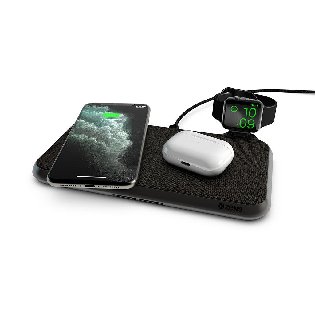 Zens LIBERTY Wireless Charger - Limited Edition 16 Overlapping Coils Qi Certfied Fast Charge w/ PD charges 2 devices for iPhone, Aipods Pro & other Qi enabled devices - Fabric