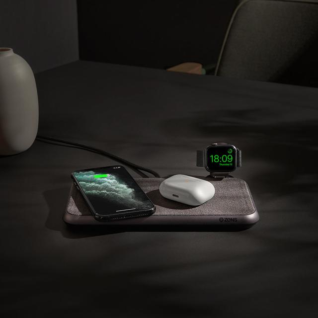 Zens LIBERTY Wireless Charger - Limited Edition 16 Overlapping Coils Qi Certfied Fast Charge w/ PD charges 2 devices for iPhone, Aipods Pro & other Qi enabled devices - Fabric - SW1hZ2U6MzYzNTk4