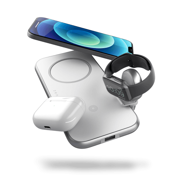 Zens Aluminium 4-in-1 Wireless Charger with 45W USB PD Power Supply, Simultaneous charging for Apple iPhone, Airpods, Apple Watch, and iPad