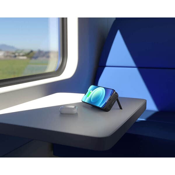 Zens Power Bank Dual Charge w/ Stand (5K mAh) - MagSafe Compatible Wireless Charging on 1 side, Wireless Qi Charging on the Other Side, Built-in Stand in either Landscape or Portrait View